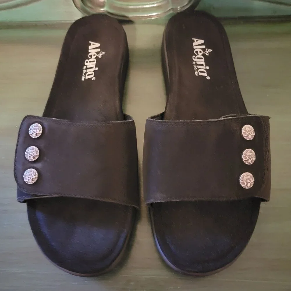 Alegria 40 Slide Sandals LIL 601 Adjustable‎ Strap Black Open Toe Comfort Summer